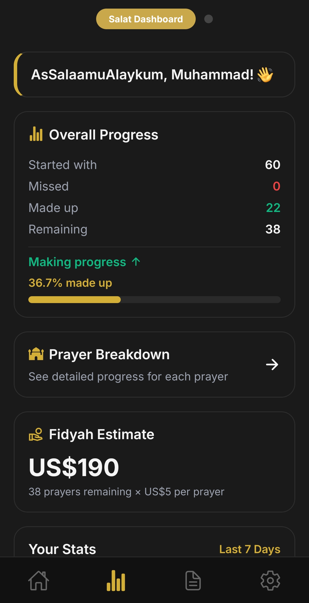 Qadha Tracker app screenshot